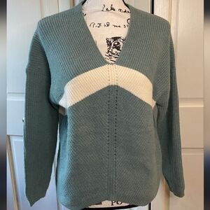 Newbury Kustom Teal Knitted Oversized Sweater, White Stripe, Women's Large